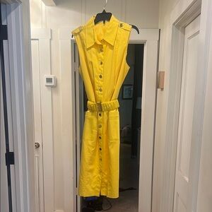 Calvin Klein Yellow Sleeveless Button-Down Dress